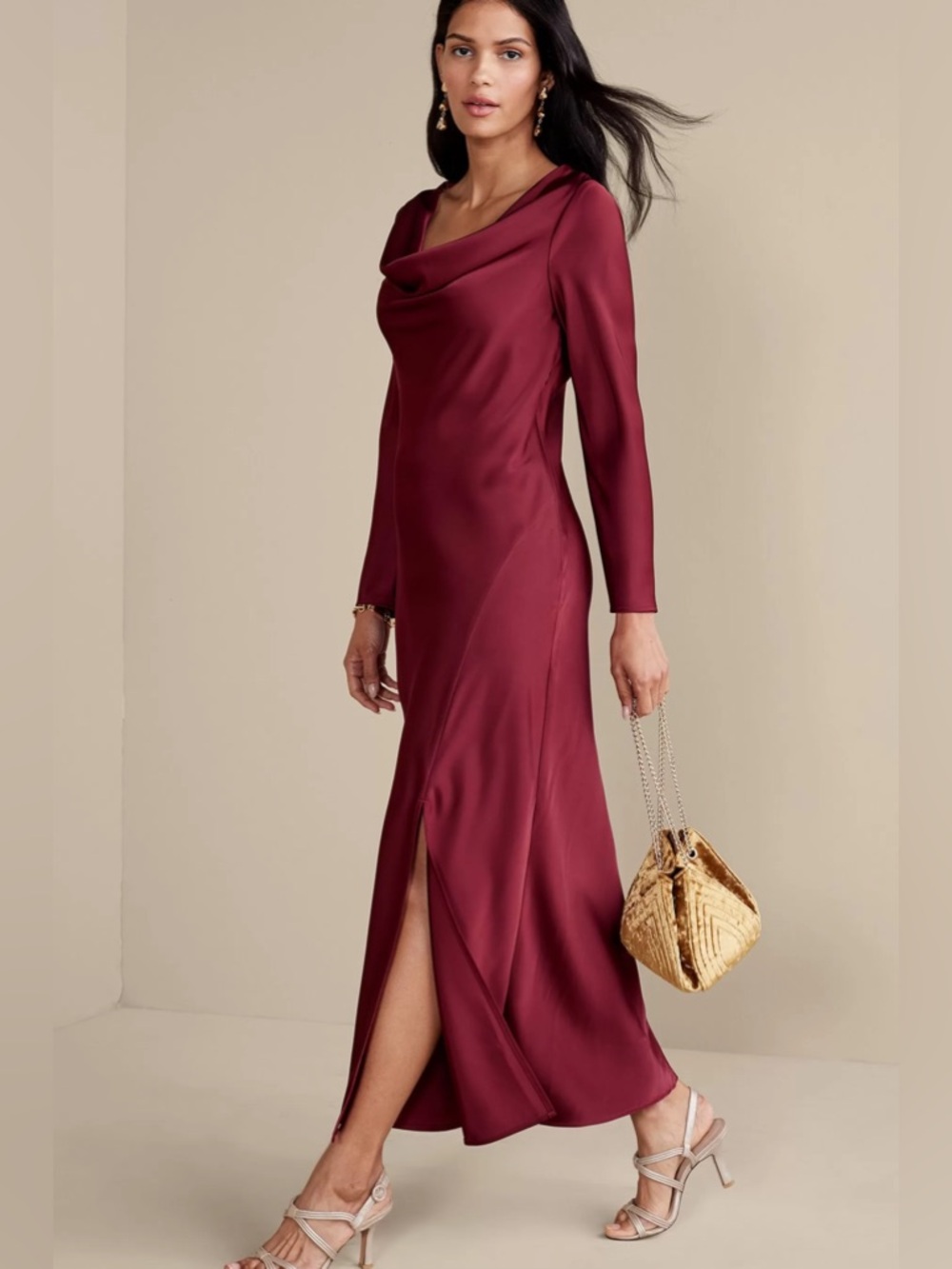 Soft Surroundings Solange Satin Dress Cabernet Maroon Size 6